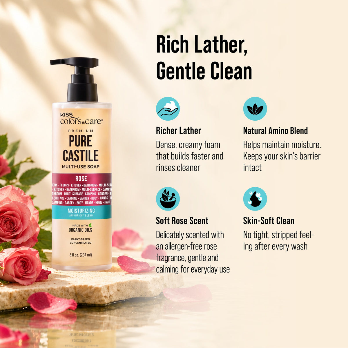 Premium Pure Castile Soap - 8 oz - Rose - photo 6