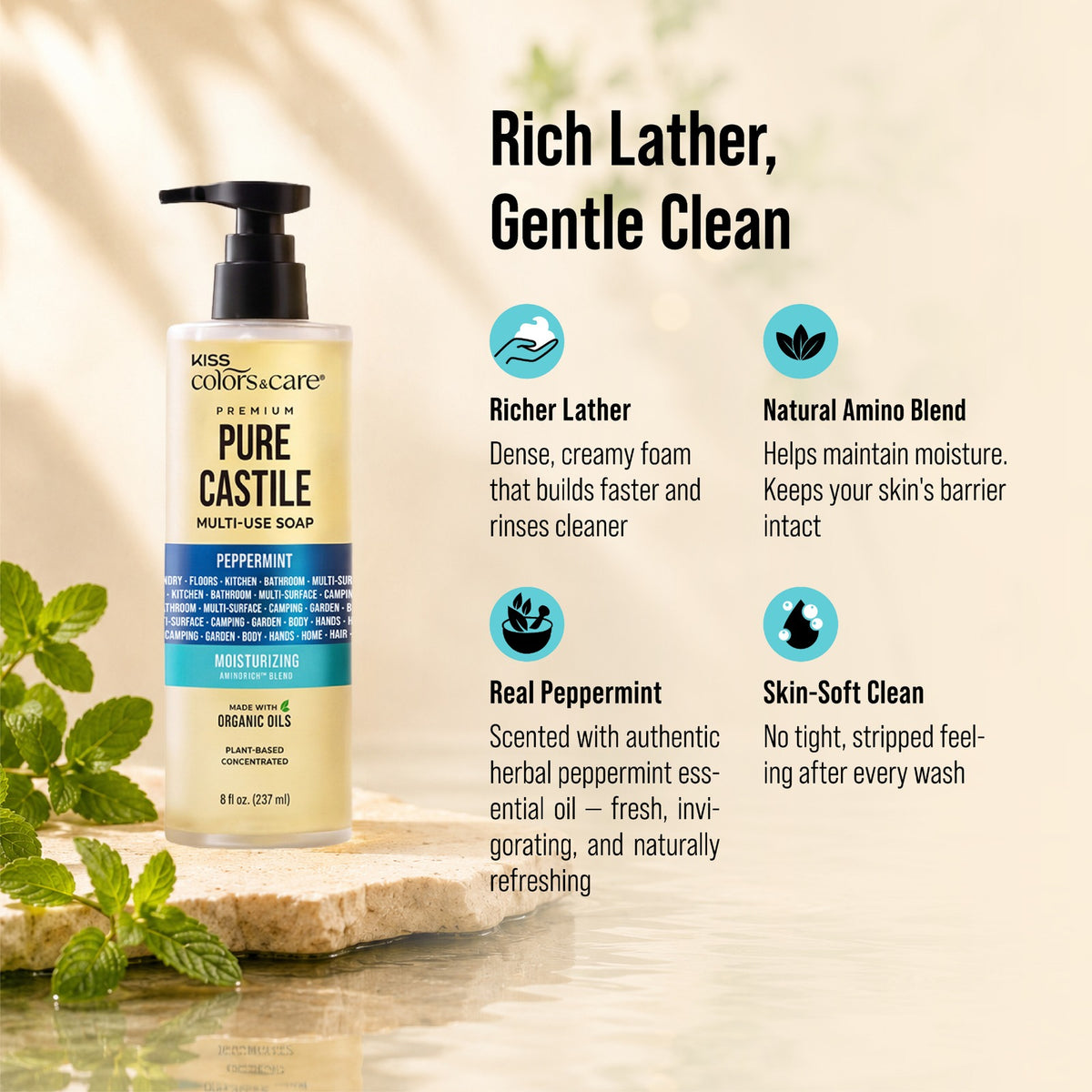 Premium Pure Castile Soap - 8 oz - Peppermint